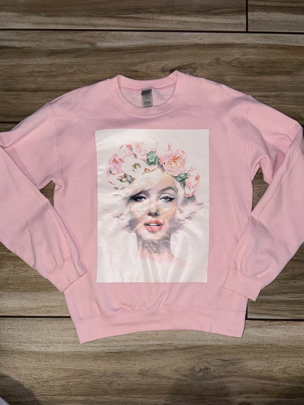 Gildan Pastel Pink Crewneck Sweatshirt with Floral Portrait Print